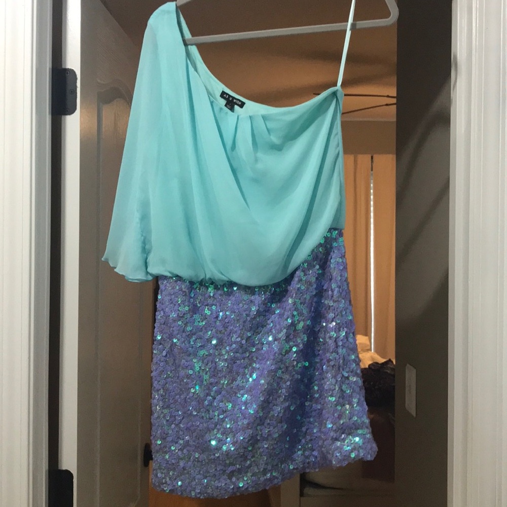 As U Wish blue sequin bottom Juniors dress